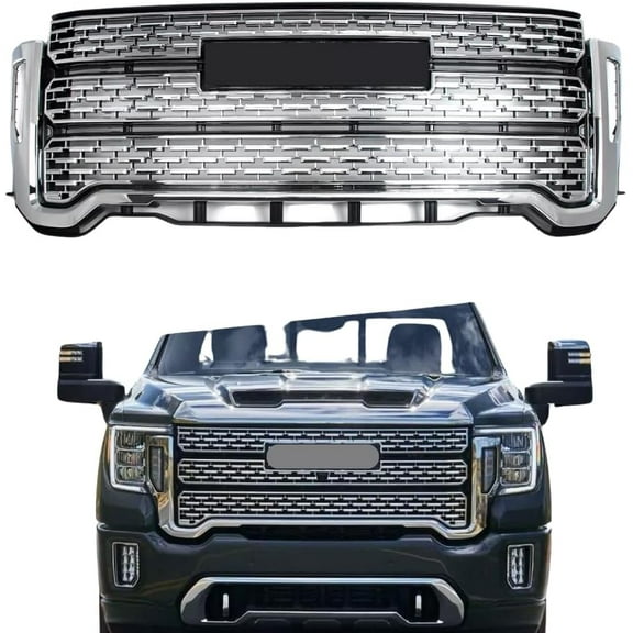 Chrome Front Grill Compatible with GMC Sierra 2500/3500HD AT4/Denali/Pro/SLE/SLT 2020 2021 2022 2023 Models, No Emblem