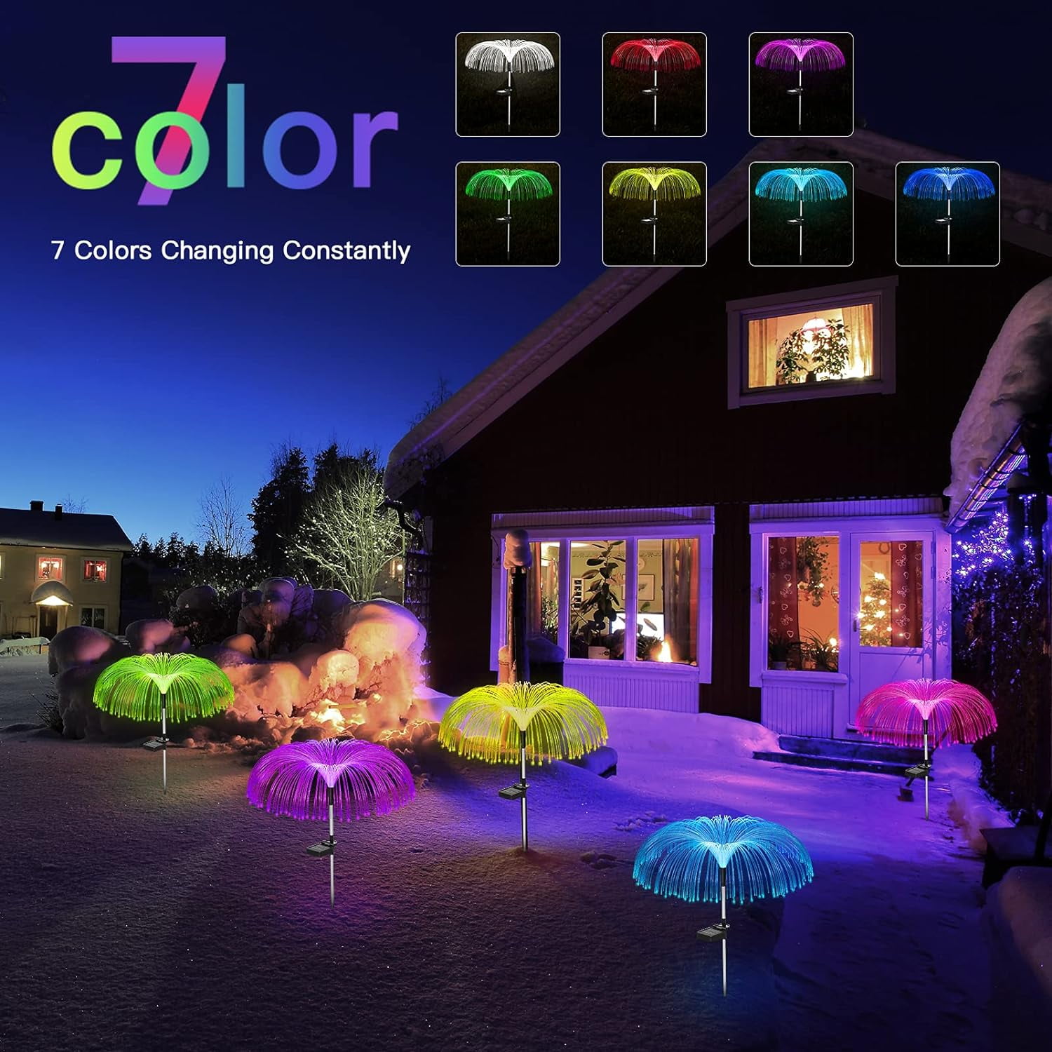 Solar Garden Lights Outdoor Decorations Waterproof, Jellyfish Solar Lights 7 Color Changing Decorative, Solar Stake Light for Garden/Lawn/Patio/Yard/Walkway/ Wedding Decor, 2 PCS