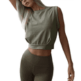 thumbnail image 3 of Camiseta Deportiva Corta para Mujer, , Sin Mangas, para Yoga, Correr, Gimnasio, Algodón, Verde , XXL, 3 of 7