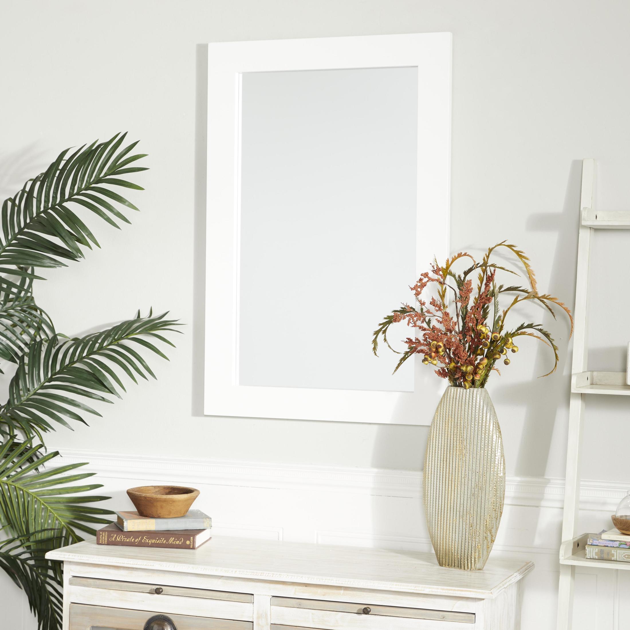 DecMode 24" x 36" White Rectangular Wall Mirror