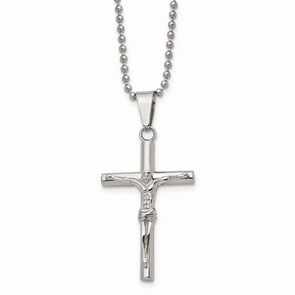 Stainless Steel Polished Crucifix 22in Necklace; 22 inch; for Adults and Teens; for Women and Men