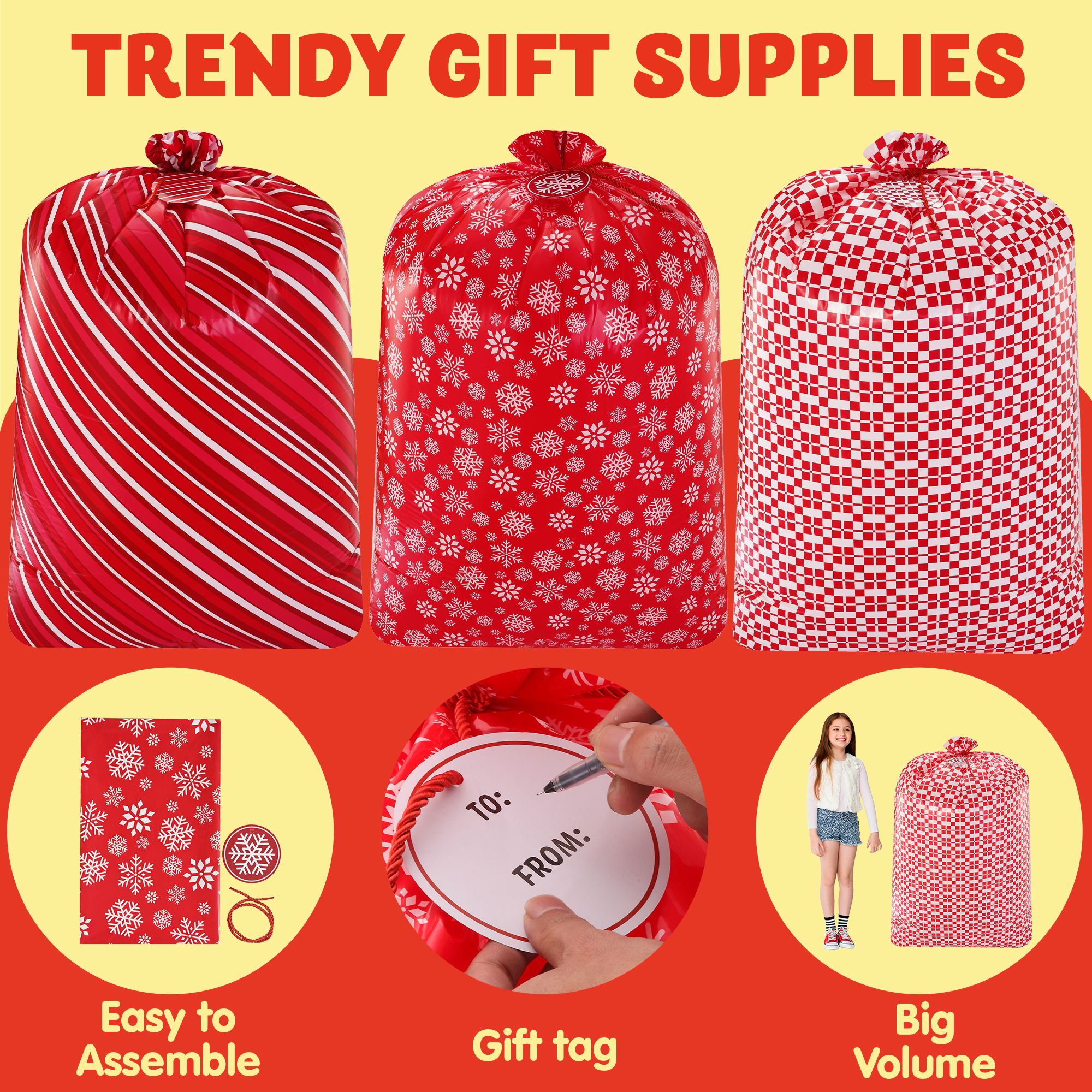 Joyfy Jumbo Christmas Plastic Gift Bags - 3 Pack photo 5