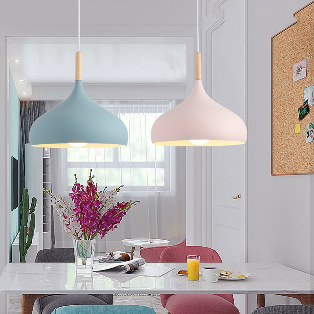Wood Metal Colorful Pendant Lamp, Creative Ceiling Pendant Light Fixture, Modern Pendant Lighting, Farmhouse Pendant Light for Over Kitchen Island Dining Room Table Bar Entrance Cafe