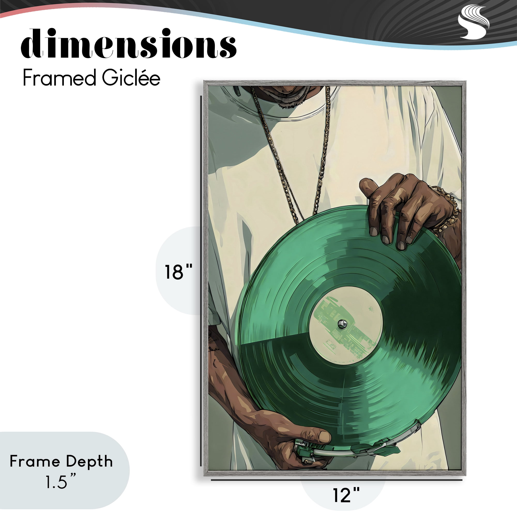 Stupell Industries Green Vinyl Record Portrait Gray Framed Giclee Art, design by Franklyn Gregory