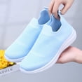 thumbnail image 5 of QWKLEAJ Women’s Breathable Knit Mesh Slip On Walking Shoes Lightweight Non Slip Casual Sock Sneakers Flexible Comfort Daily Workout Loafers Light Blue 6, 5 of 6
