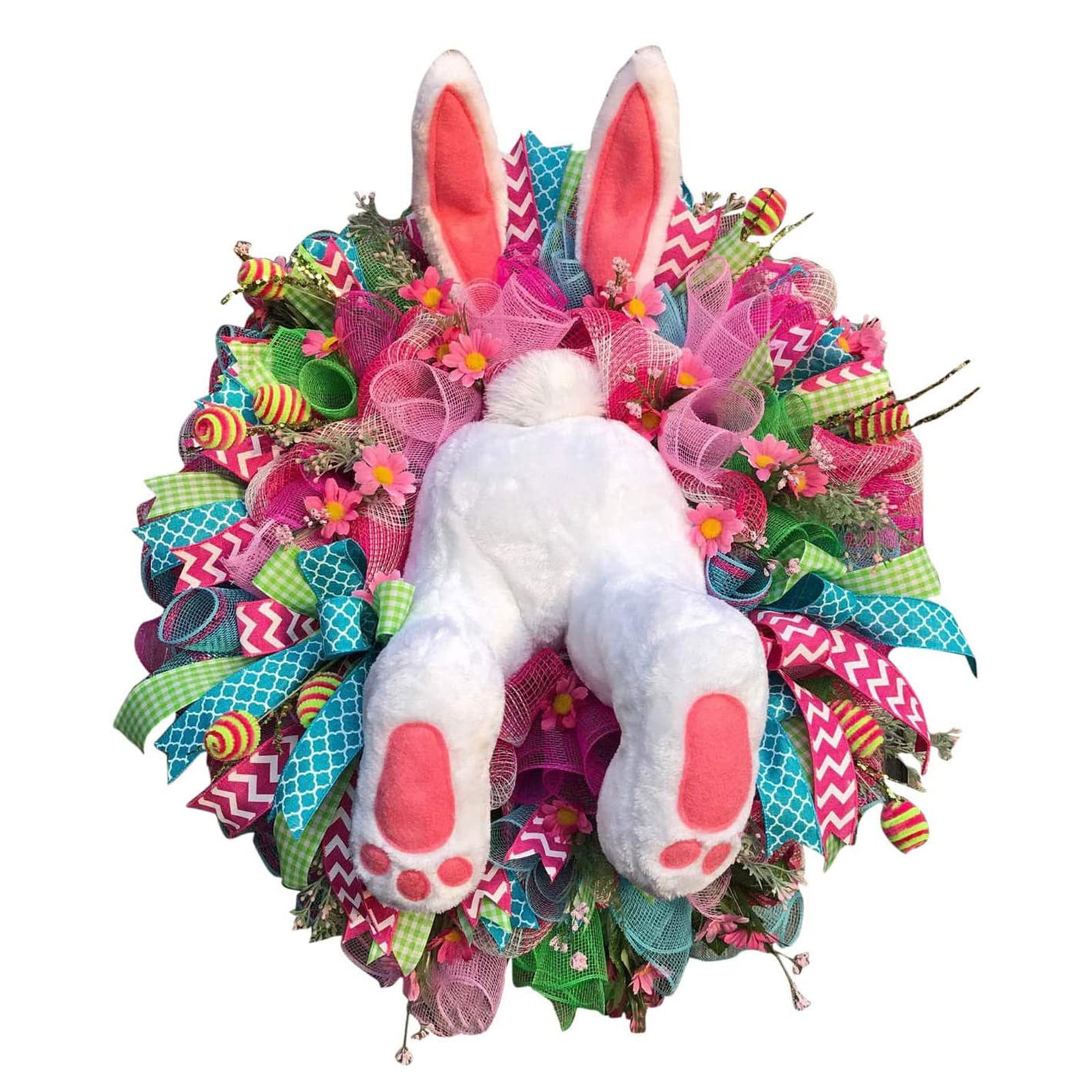 New Festival Music Easter Decorated Wreath Rabbit Egg Door Hanging Pendant Props 