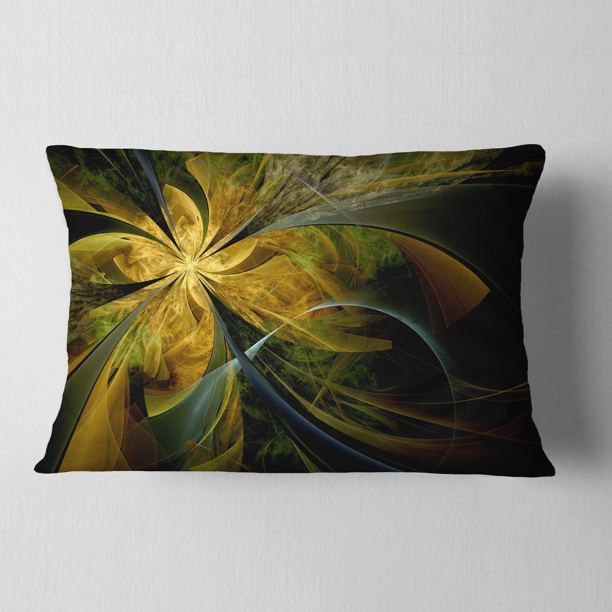 Designart 12" x 20" Contemporary and Modern Black Fractal and Flower Polyester Throw Pillow