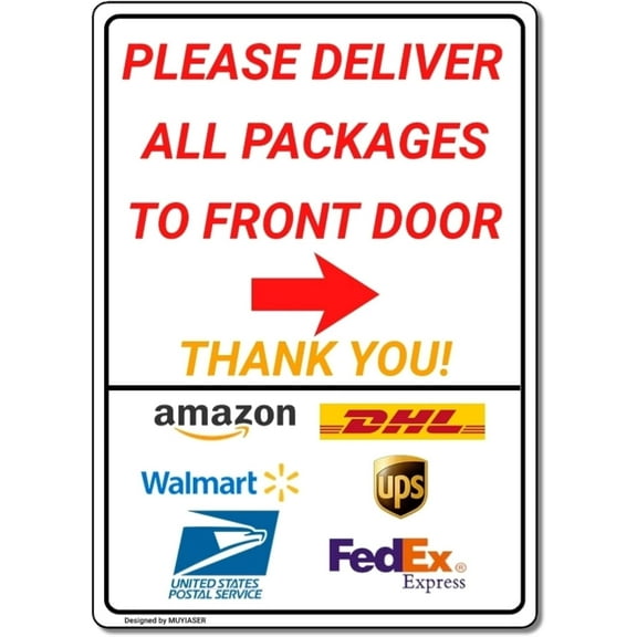 Delivery Sign Please Deliver All Packages to Front Door Right Arrow Outdoor Sign Metal Tin Sign Garden Sign Yard Sign Delivery Signs for Home 12x16 Inch