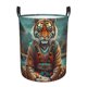 thumbnail image 1 of Balery Pond Meditating Tiger Cesta de ropa redonda con asas, impermeable, independiente, para ropa, juguetes, dormitorio y familia-Small, 1 of 6