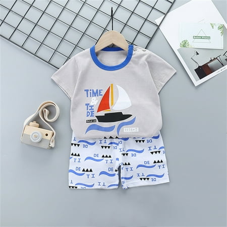 

Shldybc Toddler Baby Boys Summer Shorts Set Casual Outfits Cartoon Print Pattern Shirt Top Shorts Hawaiian Clothes 2 PCSSummer Savings Clearance