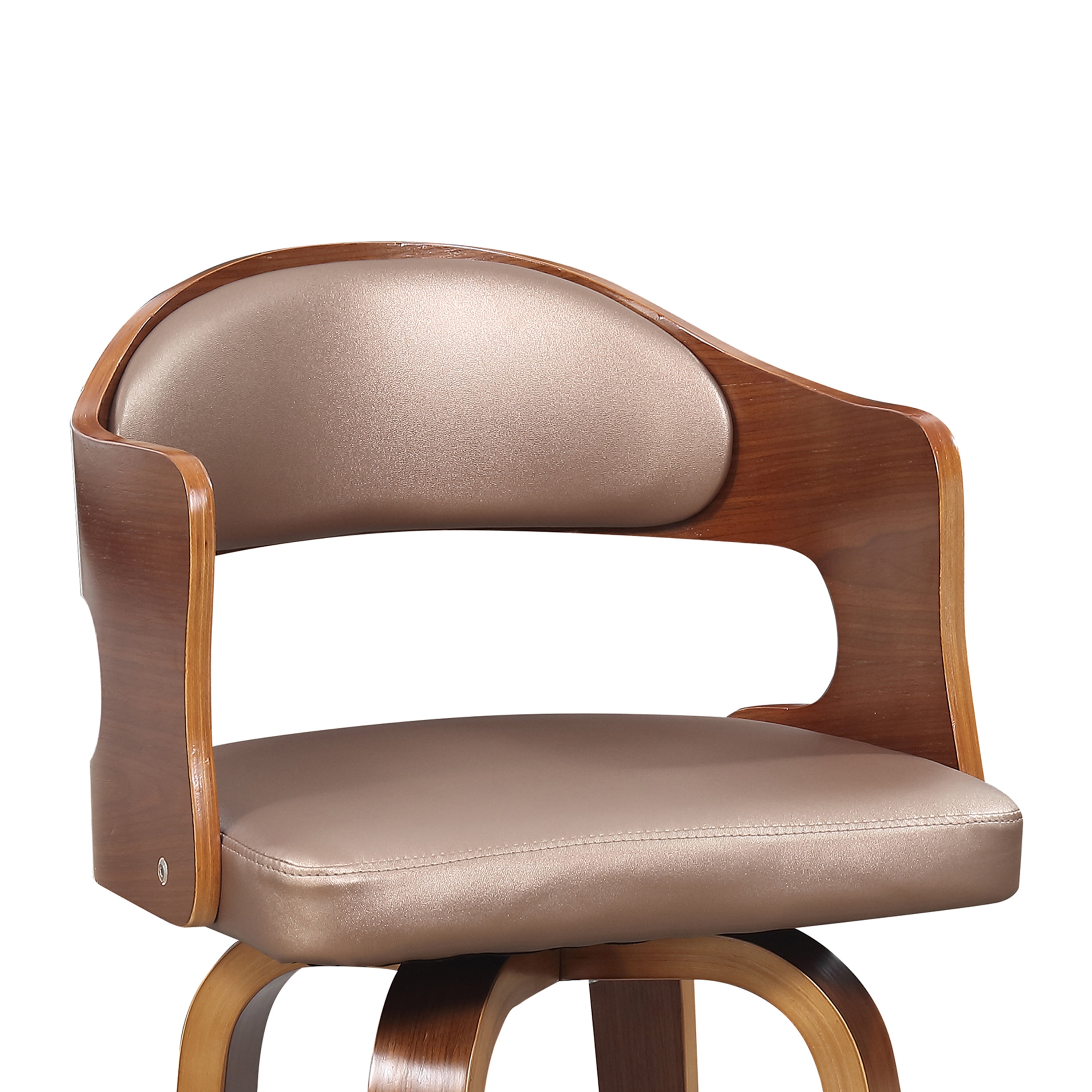 Wood and Faux Leather Copper Mid-Century 27-Inch Counter Seat Height Swivel Barstool