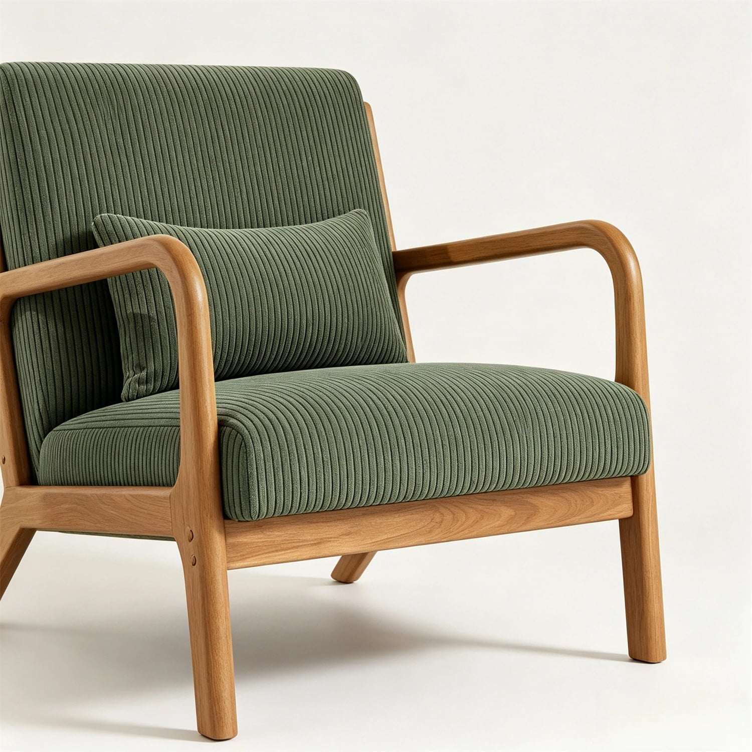 Hommoo Modern Accent Chair, Striped Corduroy Fabric Arm Chair with Solid Wood Frame, Upholstered Comfy Reading Chair for Home, Green