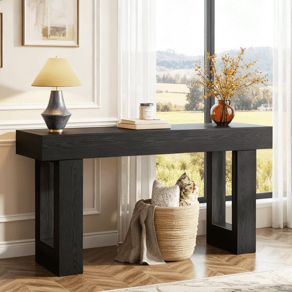 Fnova 63" Long Console Table, 2-Tier Wooden Narrow Rectangular Sofa Table Behind Couch, Farmhouse Entryway Table for Entrance, Hallway, Living Room