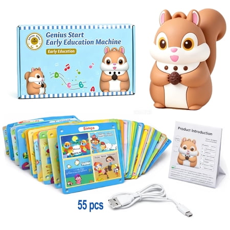 Talking Flash Cards for Kids Squirrel Interactive Learning Toy with 55 Double-Sided Cards Recording & Playback Function 1000+ Words Montessori Learning Toy for Kids Ages 2-6 Birthday Gift