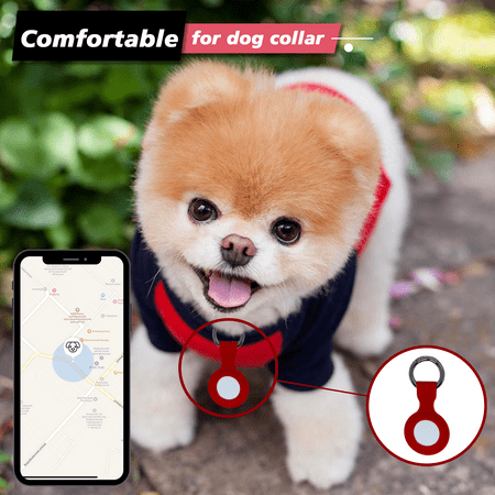 AirTag Case Holder. Silicone Anti-Scratch Lightweight Cover Keychain with Ring. Compatiable with Apple Airtag. Suitable Dog Collar (Red)