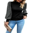 thumbnail image 3 of Ladies‘ Knitted Tops  Turtleneck Sequined Long Sleeve T-shirts for Fall, 3 of 7