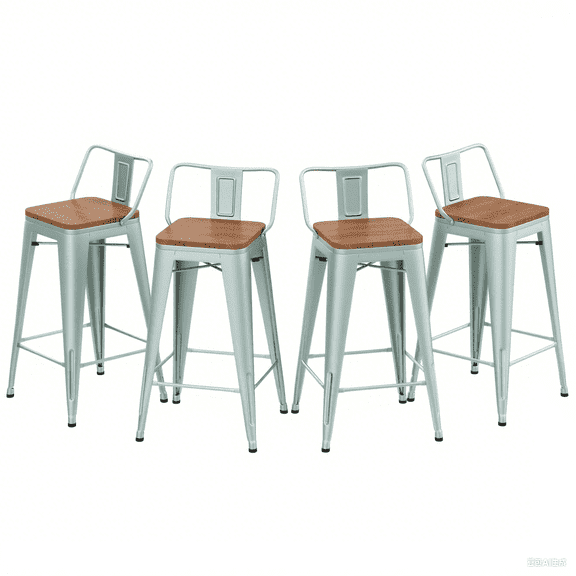 Apeaka Metal Bar Stools Set of 4, 30 Inch Bar Height with Removable Backs and Wood Seats for Home Bar, Pub and Restaurant