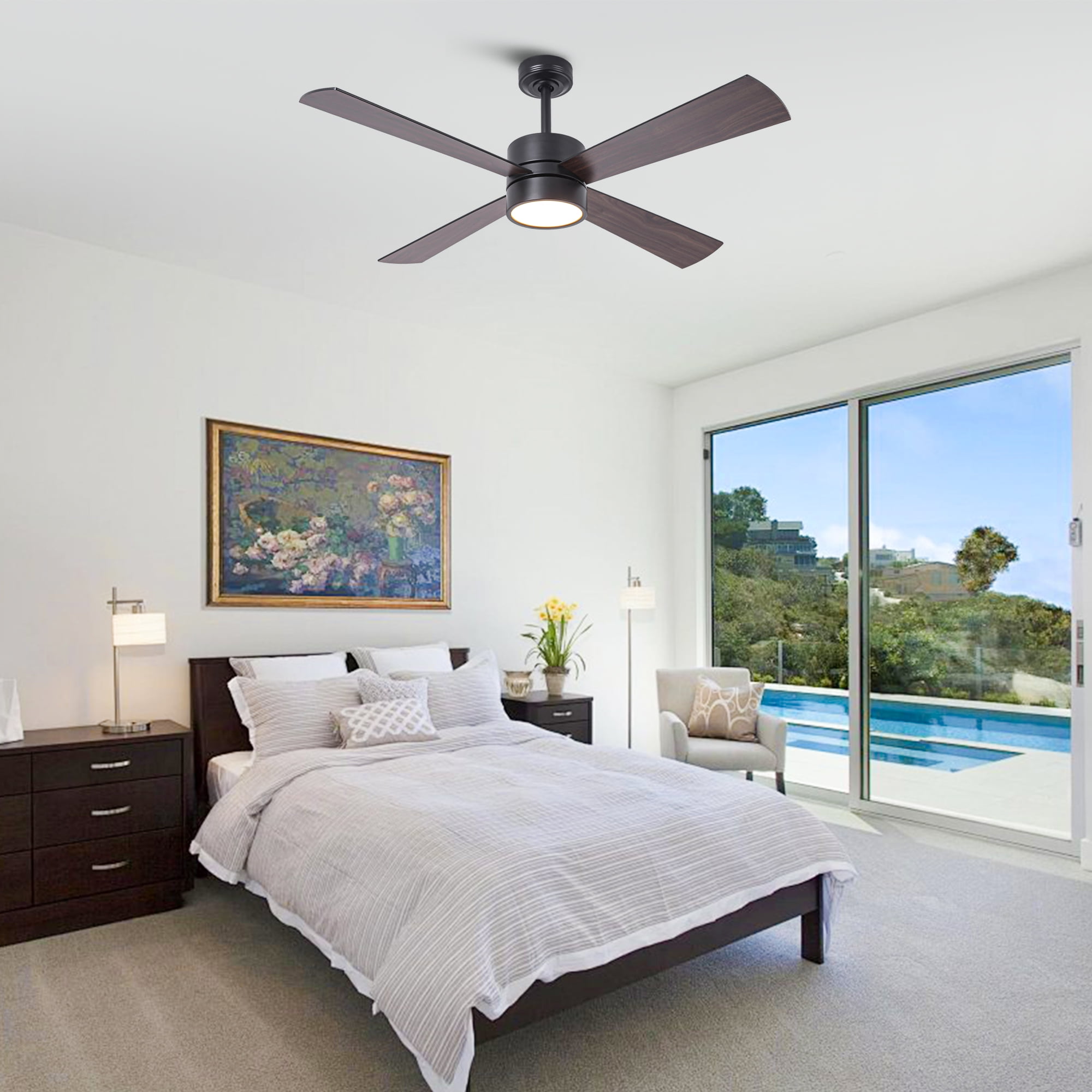 Parrot Uncle Modern 52" 4-Blade RGB LED Smart Ceiling Fan with Remote and APP Control, 3-CCT Dimmable LED Ceiling Fan