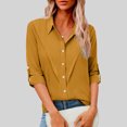 thumbnail image 3 of Otntypg Womens Button Down Linen Shirts Casual V Neck Rolled Up Long Sleeve Tops Elegant Dressy Blouses Business Casual Outfits Gold XXXXL, 3 of 8