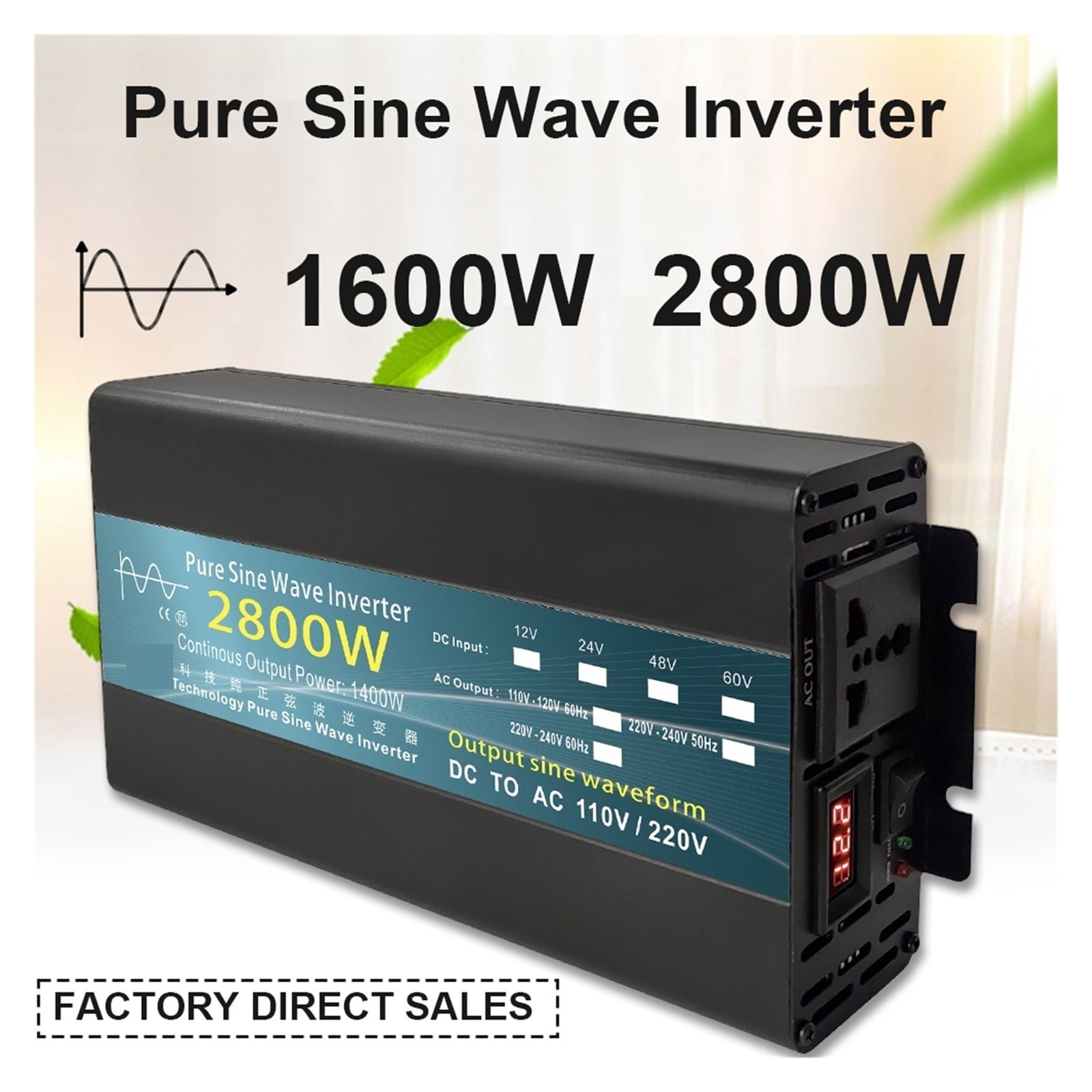 Inverter 12V 24V 1000W 1600W 2000W 2800W Pure Sine Wave Inverter Power Converter Solar Inversor 12V To 220 Transformer LED ,Accurate Quantification