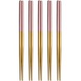 thumbnail image 1 of Palillos de acero inoxidable, 5 pares de palillos de metal reutilizables, juego de palillos antideslizantes para arroz, sushi, fideos, comida asiática, 9 pulgadas, 1 of 8