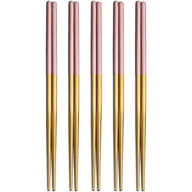Palillos de acero inoxidable, 5 pares de palillos de metal reutilizables, juego de palillos antideslizantes para arroz, sushi, fideos, comida asiática, 9 pulgadas