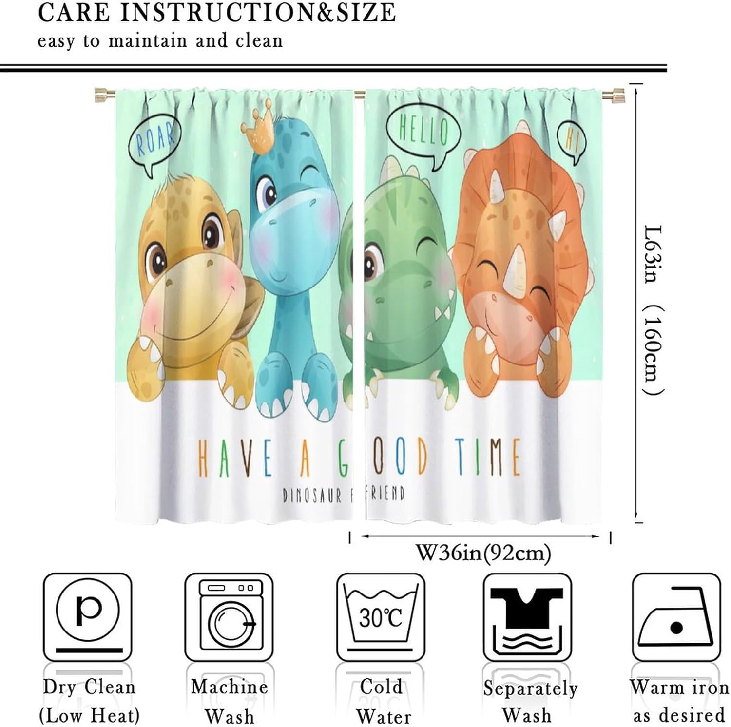 Kids Dinosaur Curtains for Boys Girls Bedroom Decor Cartoon Dino Colorful Cute Funny Animal Printed Blackout Rod Pocket Window Drapes for Baby Nursery Playroom Living Room W42xL63in 2 Panels