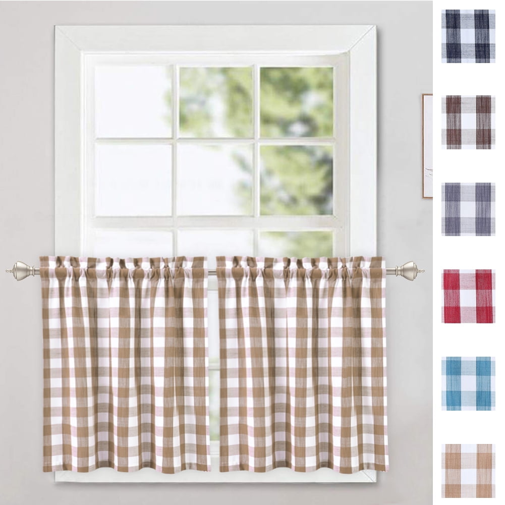 Haperlare Buffalo Plaid Kitchen Curtains 24 inches Long Rod Pocket