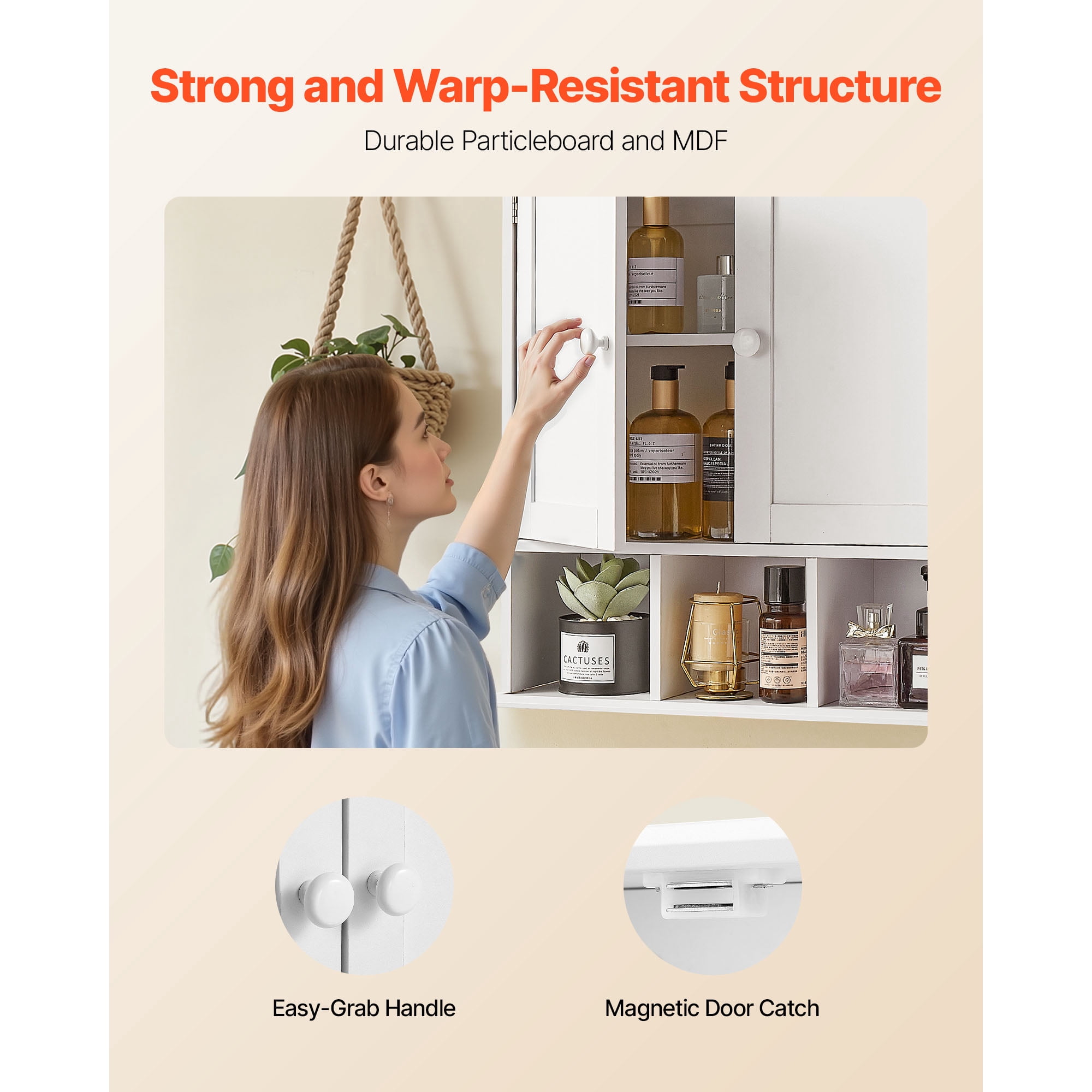KFFKFF Bathroom Wall Cabinet with 2 Doors and Adjustable Shelf, Wall-Mounted Storage Organizer for Toiletries, Laundry Supplies, or Kitchen Essentials, White