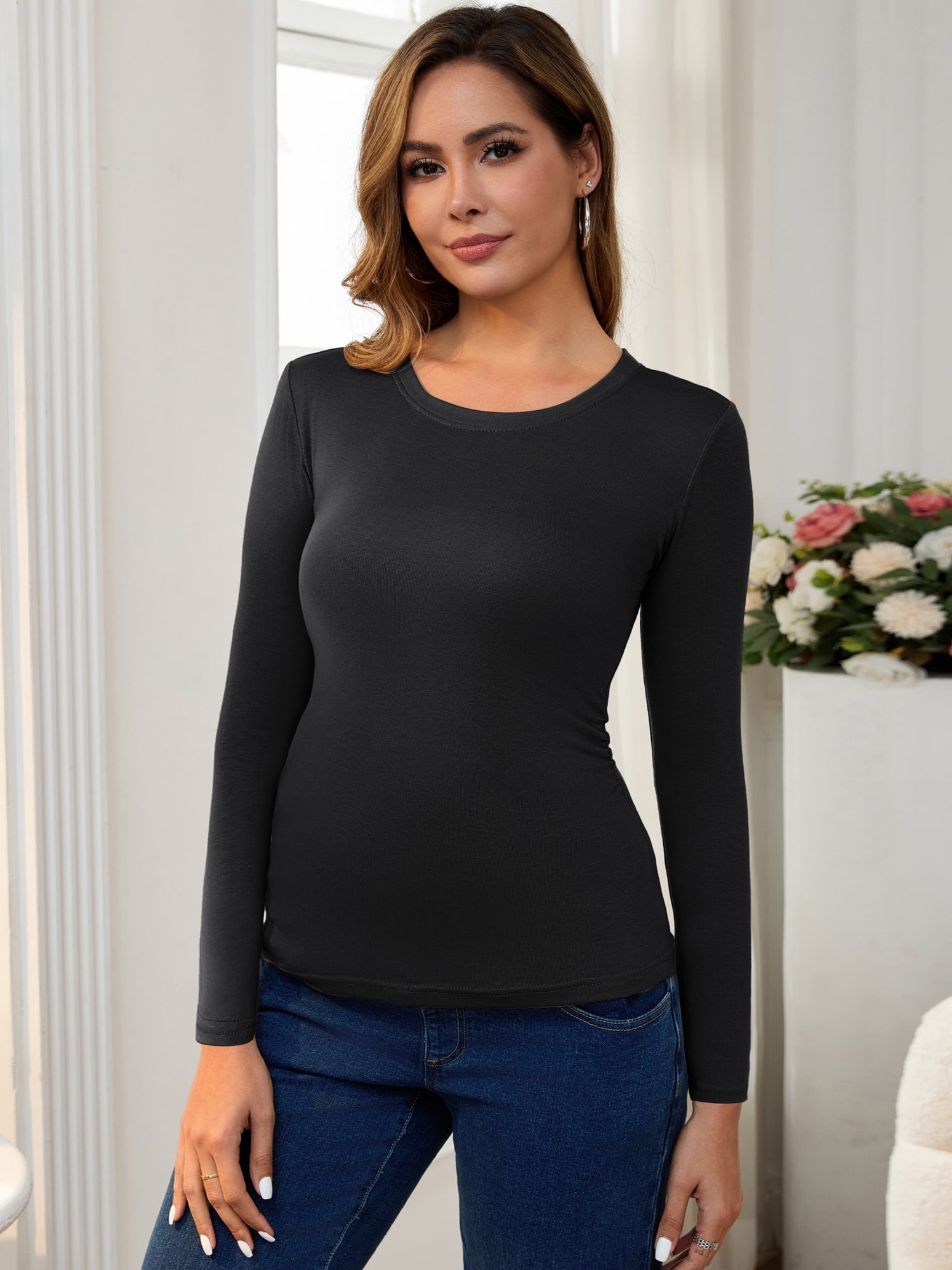 DARING DIVA Women's Ruched Long Sleeve Maternity Blouses L Black