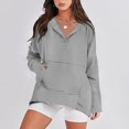 thumbnail image 3 of MELDVDIB Womens Half-Button Hoodies Fall Winter Solid Color Long Sleeve Oversized Hooded Sweatshirts Fashion Casual V Neck Pullover Tops Gray L, 3 of 9