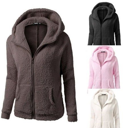 Womail® Women Hooded Sweater Coat Winter Warm Wool Zipper Coat ...