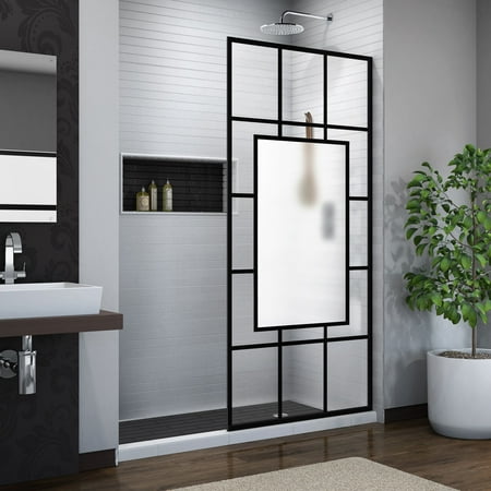 Frameless Shower Door 46 DreamLine French Linea Avignon 34 in. W x 72 in. H Single Panel Frameless Shower Door, Open Entry Design in Satin Black ()