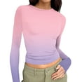 thumbnail image 4 of Gradient Long Sleeve Tops for Women Slim Fit Stretchy Crewneck Tee Fall Winter Ombre Fitted Basic Shirt, 4 of 7