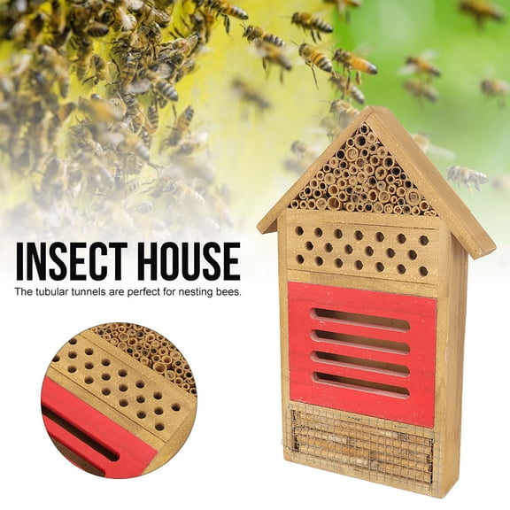 Mgaxyff Wooden  Bee House Wood Bug Room Hotel Shelter Garden Decoration Nests Box , 7.7x1.5x11.7Inch