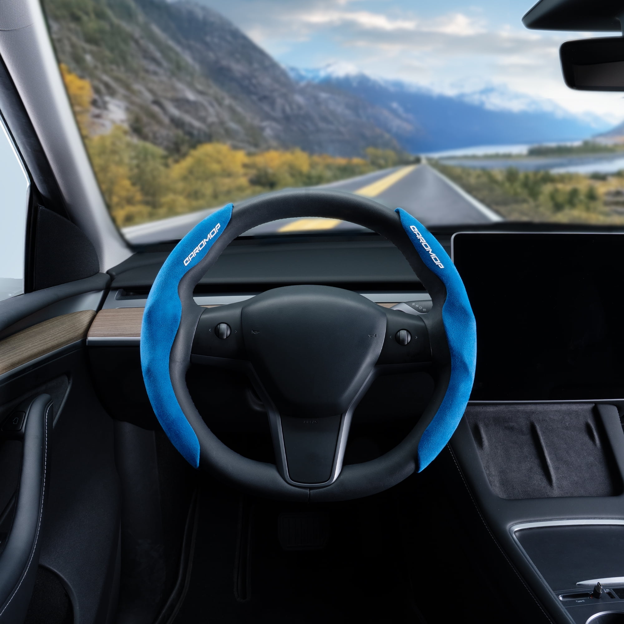 Caromop Suede Steering Wheel Cover, 14.5-15 in, Non-Slip, 2 pack, Blue