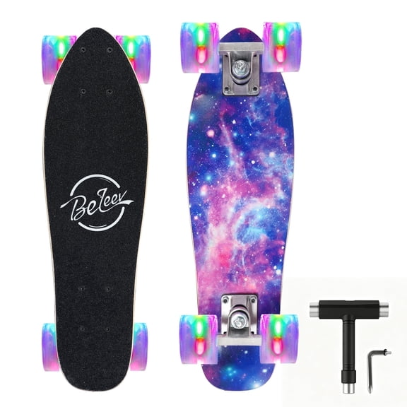 BELEEV 22 Inch Complete Skateboard with PU Wheels, Wood 7 Layer Canadian Maple Trick Board for Boys Girls Youth Teens Gift for Beginners, Purple
