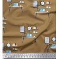 thumbnail image 1 of Soimoi Brown Modal Satin Fabric Monitor,Books & Study Table Education Theme Print Fabric by the Yard 42 Inch Wide, 1 of 3