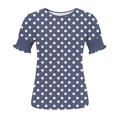 thumbnail image 5 of XPMWRP Women's Polka Dot Puff Sleeve Blouse Round Neck Ruched Cuff Short Sleeve Casual Tunic Top Lightweight Loose Fit for Summer Navy XXL, 5 of 7