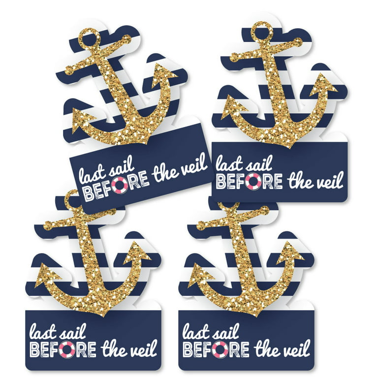 Big Dot of Happiness Last Sail Before the Veil - Anchor Shaped Decorations  DIY Nautical Bridal Shower and Bachelorette Party Essentials - Set of 20 