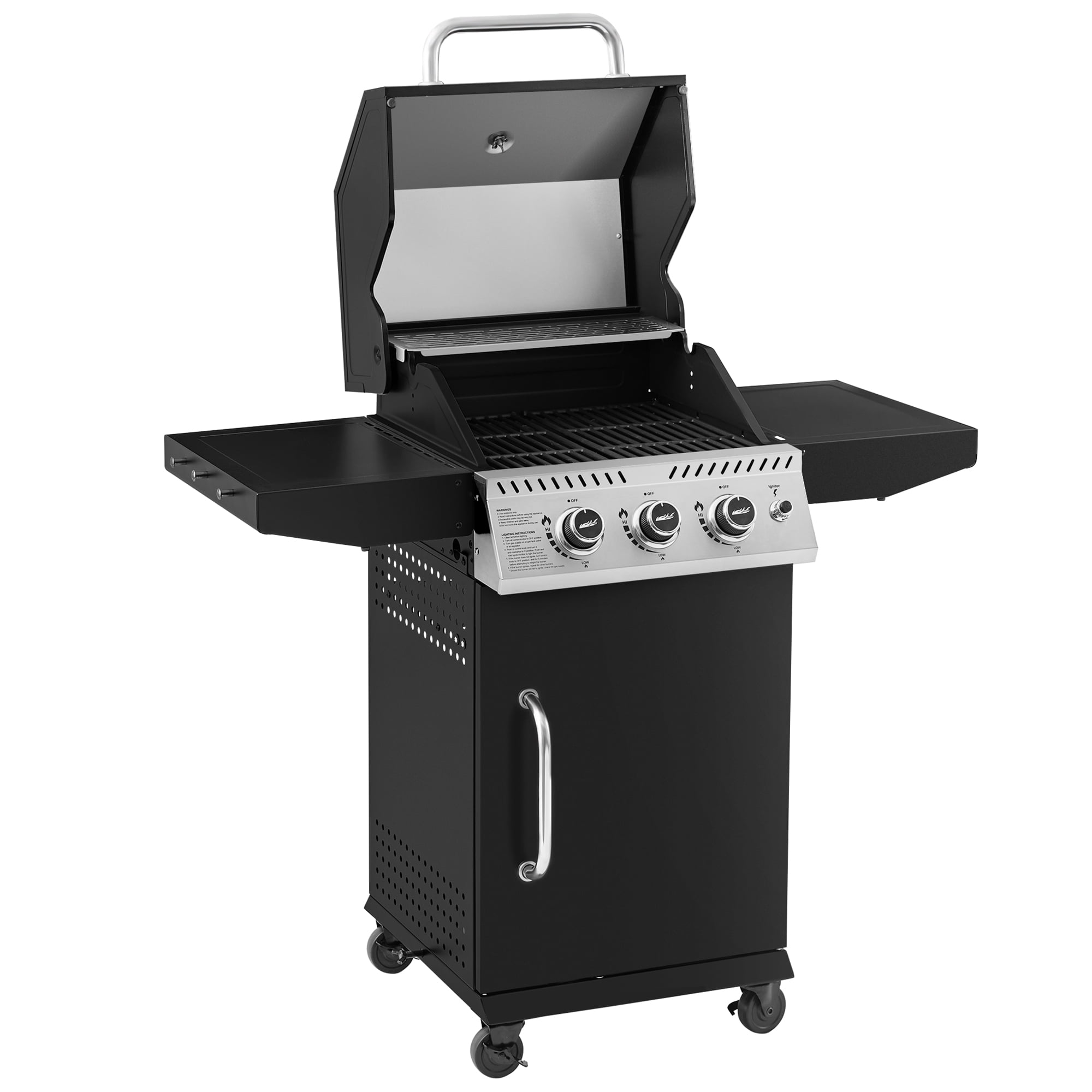 Royal Gourmet GG3001H 3-Burner BBQ Gas Grill,Cabinet Style Gas Grill with Side Shelves and Hooks,for Outdoor, Patio, Backyard and Balcony, Black