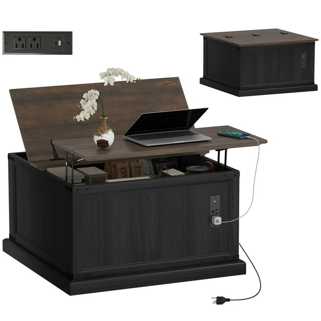 HOMCOM Lift Top Coffee Table with Charging Station and Storage, Black