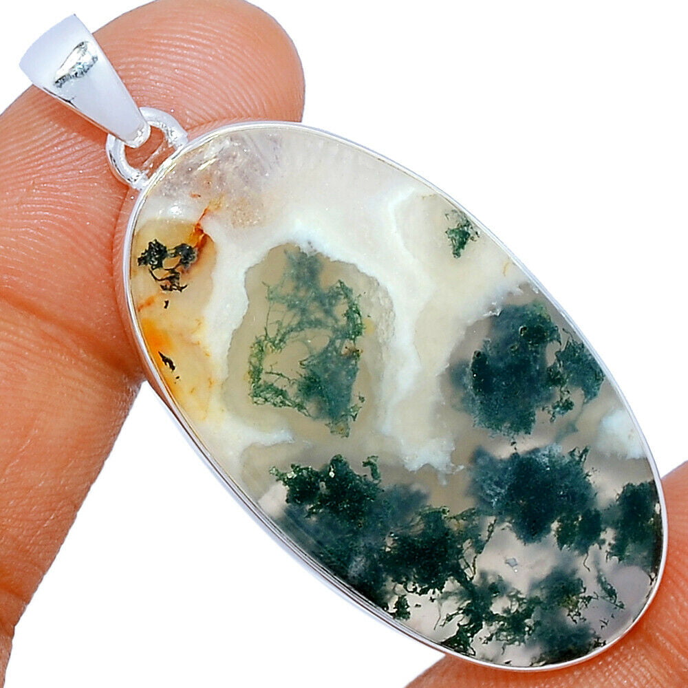 Natural Moss Agate Gemstone Unique Jewelry Solid 925 Sterling Silver Pendant