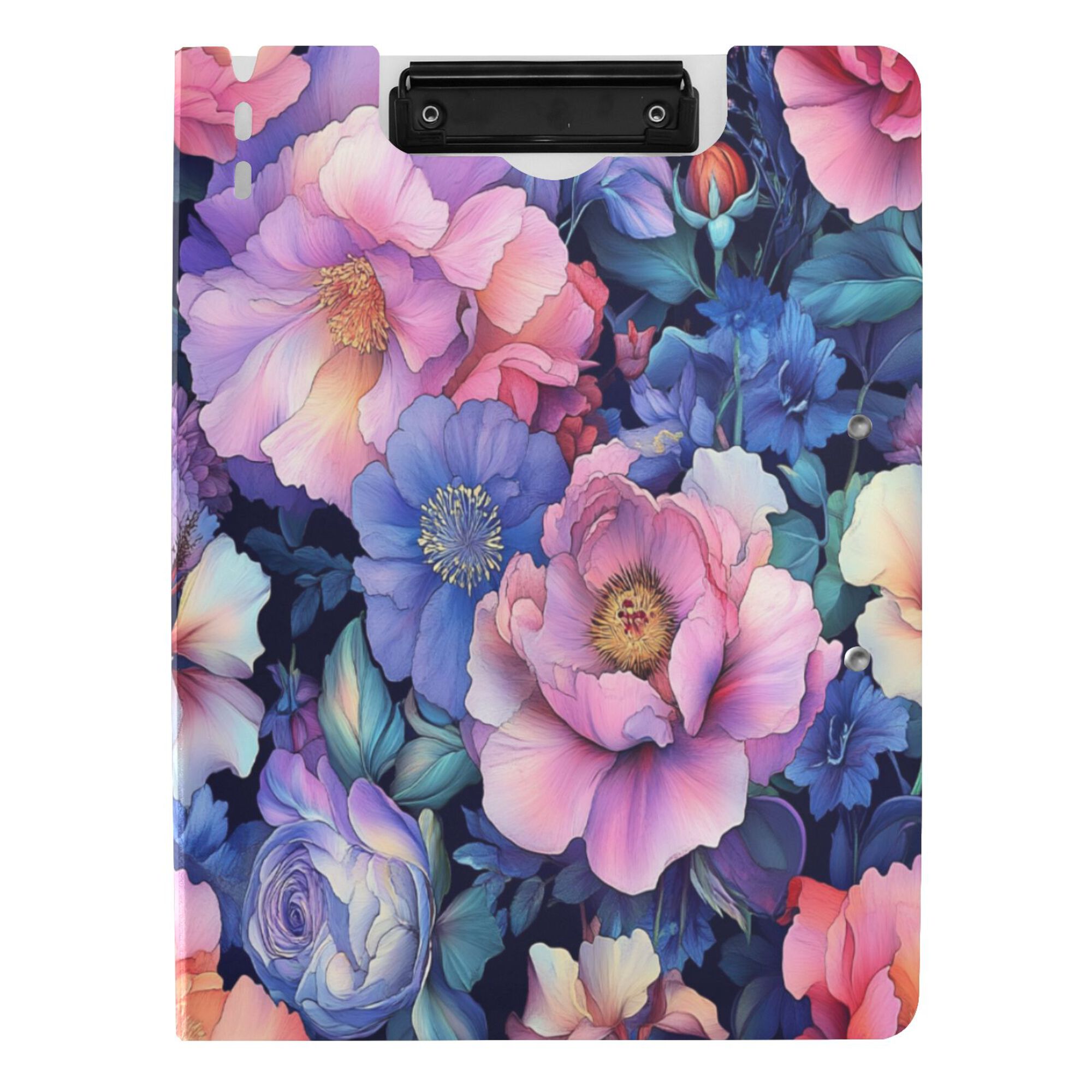 FORMRS A4 Clipboard Folder with Pen Holder Horizontal Foldable School Office Binder, Colorful Art Flowers