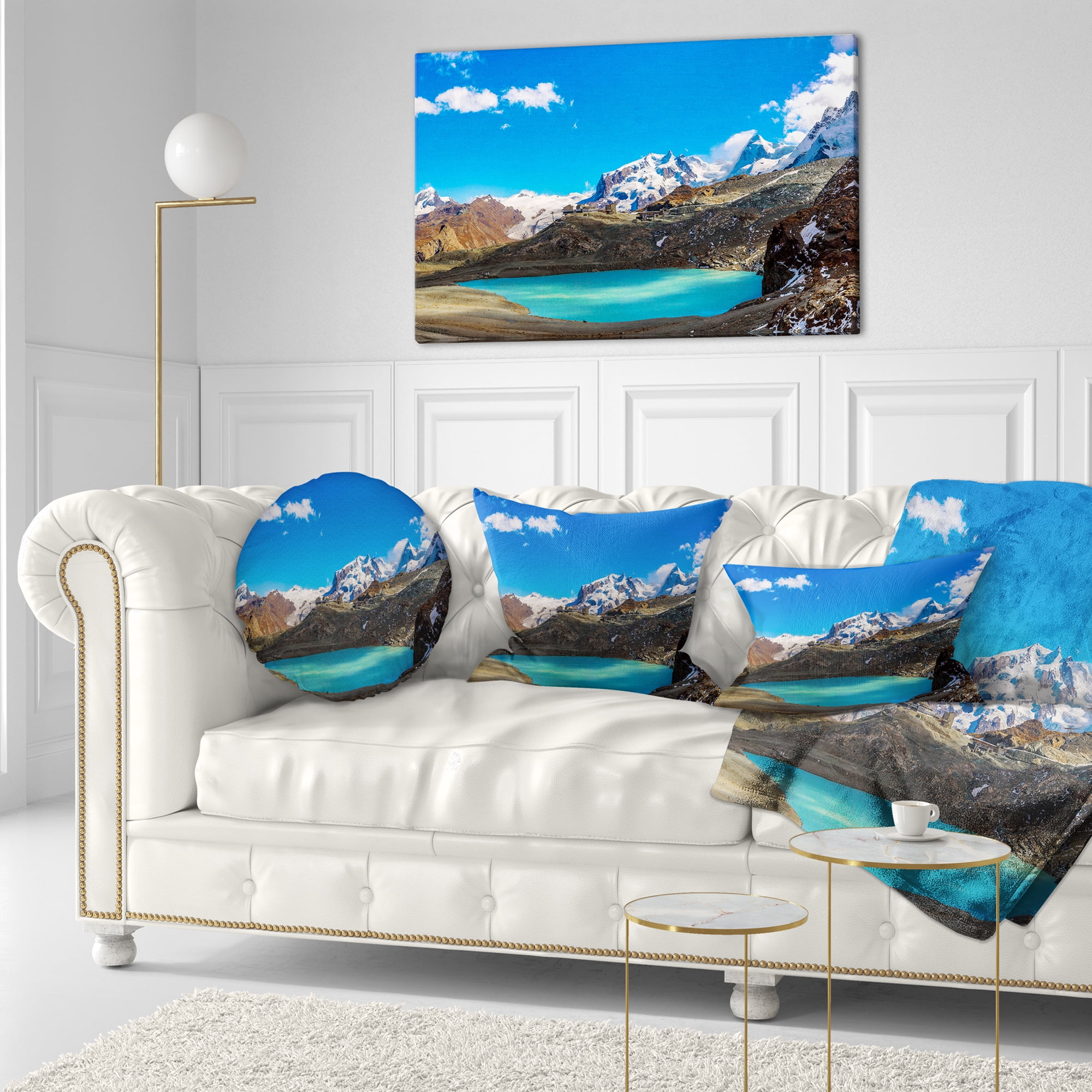 Designart Alps Mountain Fountain - Photography Throw Pillow - 12x20