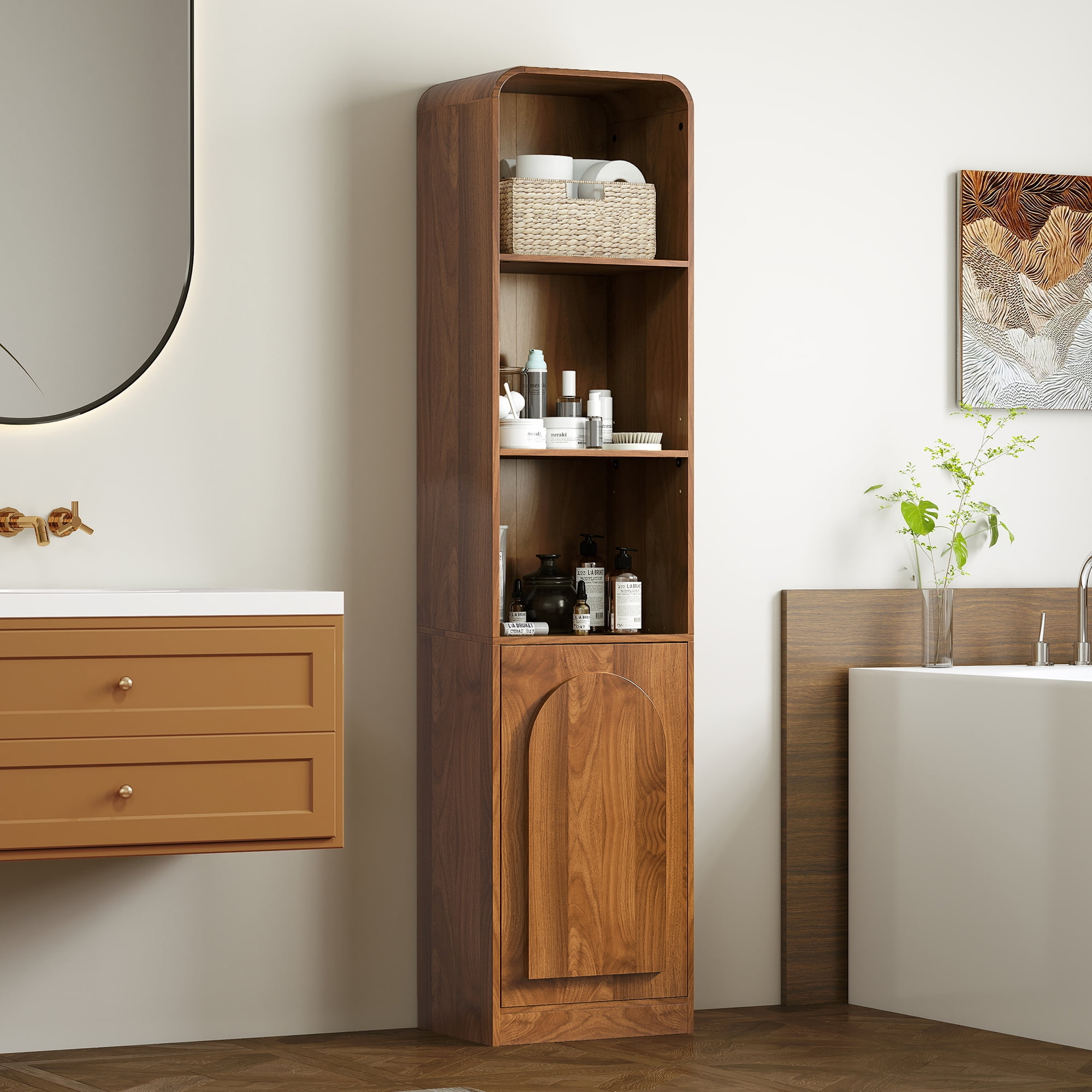 67" Tall Narrow Storage Cabinet Freestanding Tower Cabinet with Door Space Saving Organizer for Bathroom Kitchen Living Room