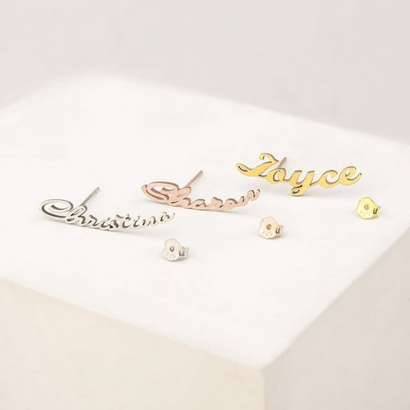 Anavia Personalized Sterling Silver Name Earring - Dainty Name Earring - Personalized Jewelry - Bridesmaid Gift for Her