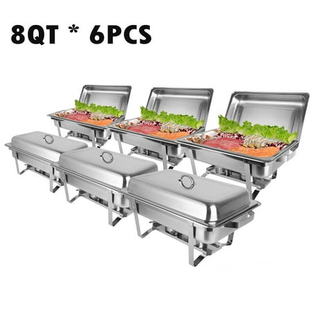 Rectangular Buffet Server - Zimtown Rectangular Chafing Dish 8 Quart Stainless Steel Tray Buffet Catering, Dinner Serving Buffer Warmer Set, Pack of 6