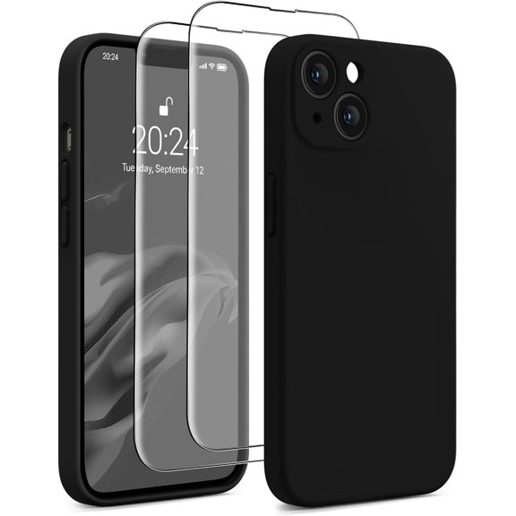 Compatible with iPhone 14 Case, Upgraded Liquid Silicone with [Camera Protection][2 Screen Protectors], Soft Anti-Scratch Microfiber Lining Phone Case iPhone 14, 6.1 inch, Black