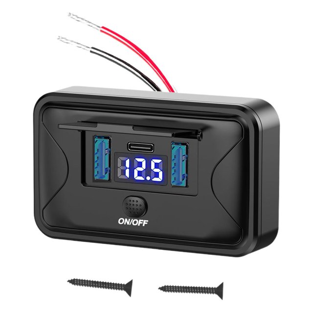 TQEHS Cargador de coche con puerto USB doble, toma de corriente, panel de montaje en pared QC+QC+PD, nuevo T9U1